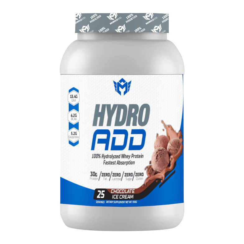 Muscle Add Hydro Add 100%Hydrolyzed Protein-25Serv-900G- Chocolate Ice Cream