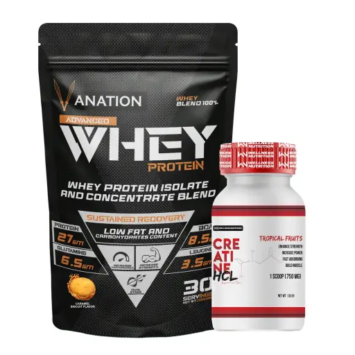 Vanation 100% Whey Protein-1KG-30 Serv.+Wellness Nutrition Creatine HCL-30G-30 Serv. 